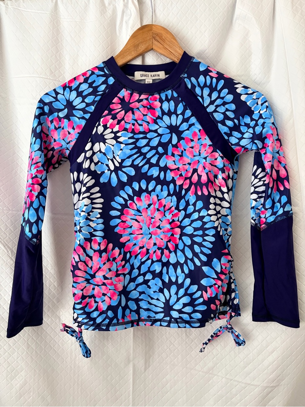 Grace Karin Navy Rash Guard with Pink and Light Blue Floral Burst